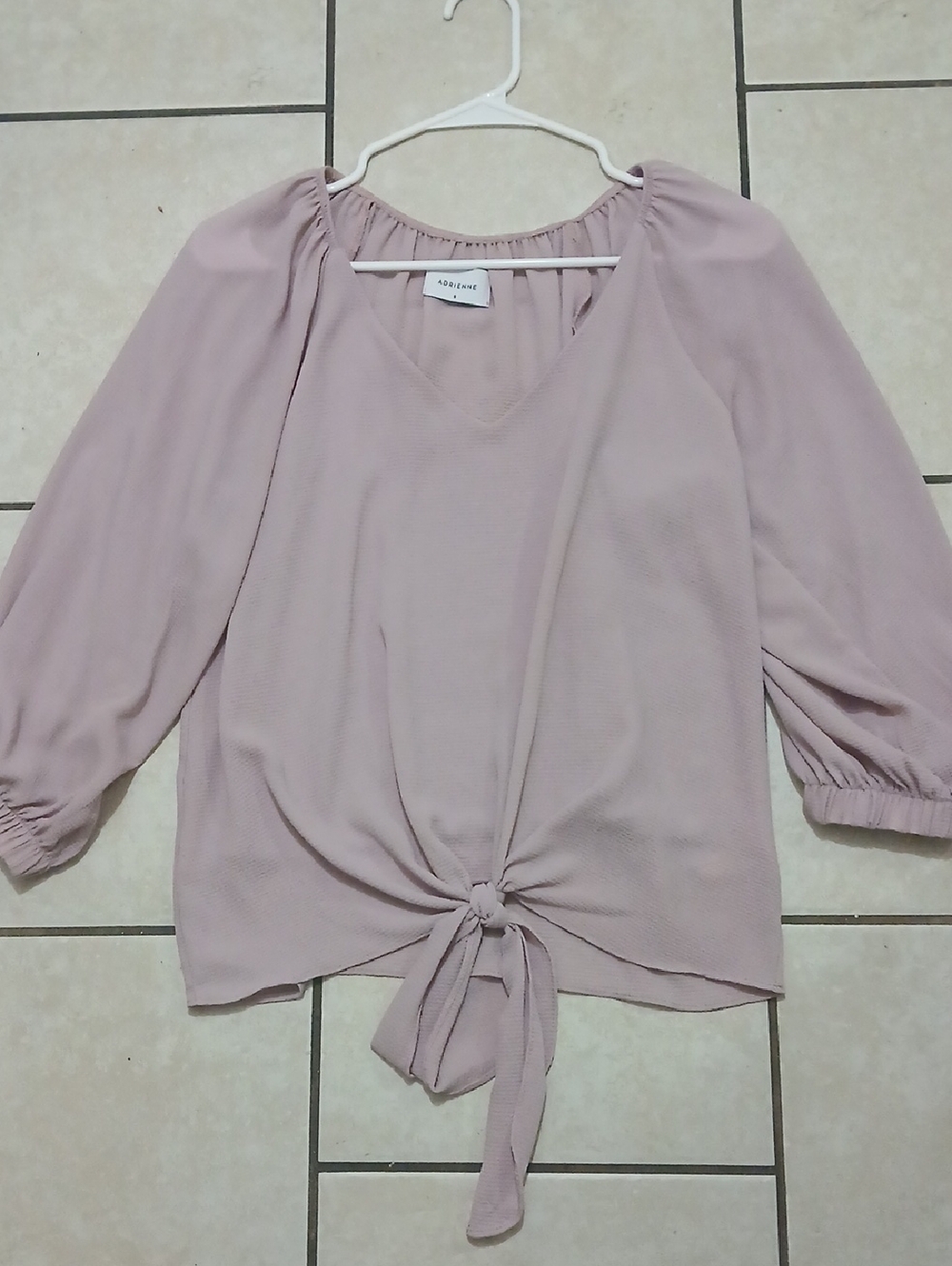 ADRIENNE Womens Size S Dusty Mauve Tie-Front V-Neck Blouse